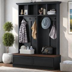 Bellemave® 4 - in - 1 Hall Tree with Wood Grain Bench and 2 Large Drawer - Bellemave