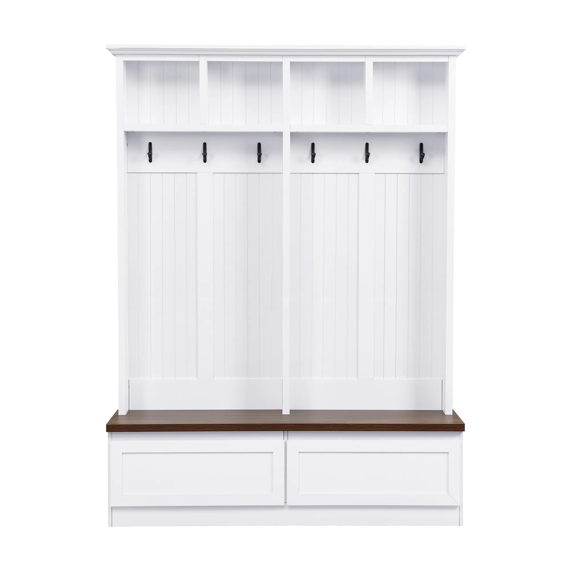 Bellemave® 4 - in - 1 Hall Tree with Wood Grain Bench and 2 Large Drawer - Bellemave