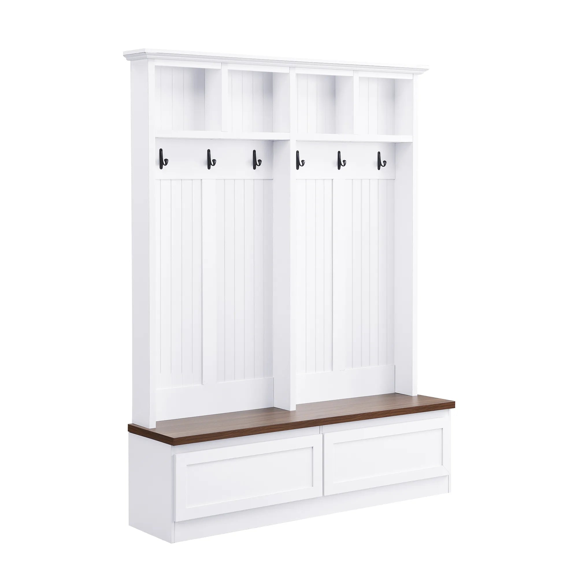 Bellemave® 4 - in - 1 Hall Tree with Wood Grain Bench and 2 Large Drawer - Bellemave