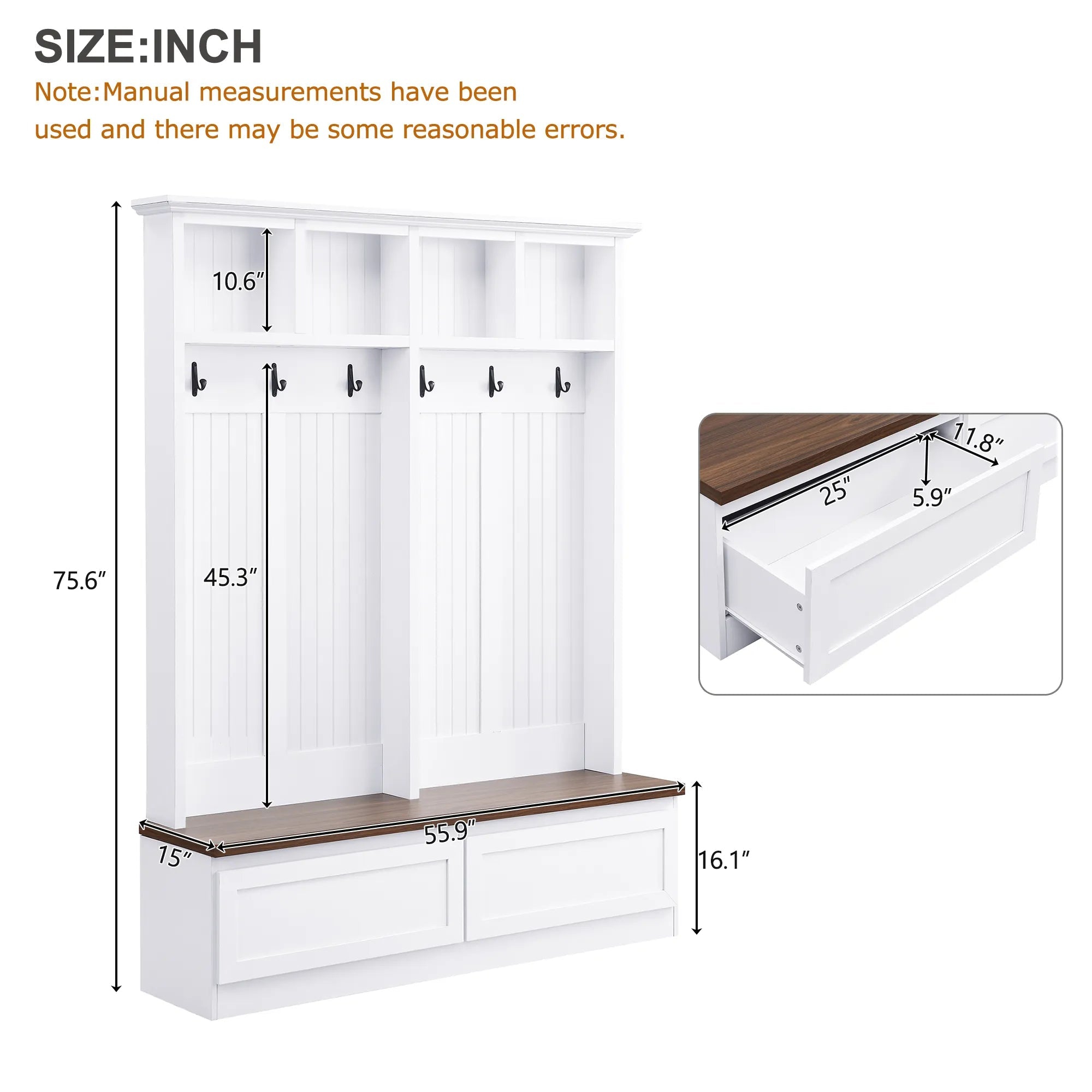 Bellemave® 4 - in - 1 Hall Tree with Wood Grain Bench and 2 Large Drawer - Bellemave