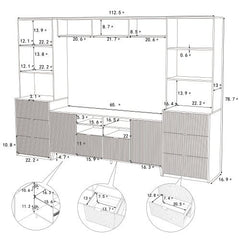 Bellemave® 4 - Piece Multifunctional TV Stand Media Storage Cabinet with 13 shelves,8 Drawers and 2 Cabinets, with Fluted Line Surface - Bellemave