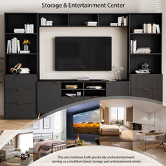 Bellemave® 4 - Piece Multifunctional TV Stand Media Storage Cabinet with 13 shelves,8 Drawers and 2 Cabinets, with Fluted Line Surface - Bellemave