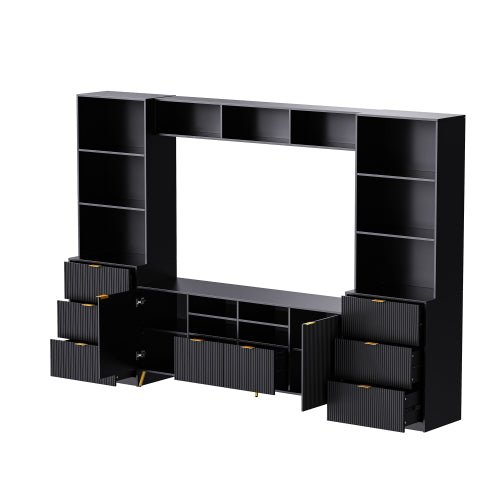 Bellemave® 4 - Piece Multifunctional TV Stand Media Storage Cabinet with 13 shelves,8 Drawers and 2 Cabinets, with Fluted Line Surface - Bellemave
