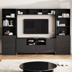 Bellemave® 4 - Piece Multifunctional TV Stand Media Storage Cabinet with 13 shelves,8 Drawers and 2 Cabinets, with Fluted Line Surface - Bellemave