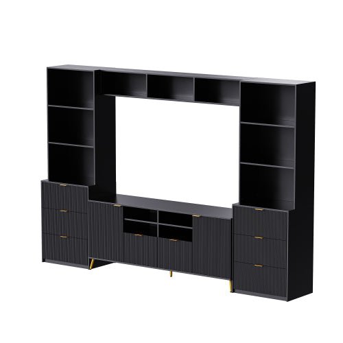 Bellemave® 4 - Piece Multifunctional TV Stand Media Storage Cabinet with 13 shelves,8 Drawers and 2 Cabinets, with Fluted Line Surface - Bellemave