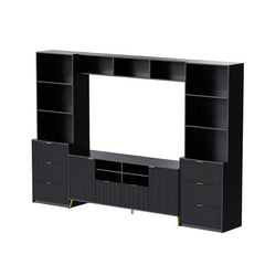 Bellemave® 4 - Piece Multifunctional TV Stand Media Storage Cabinet with 13 shelves,8 Drawers and 2 Cabinets, with Fluted Line Surface - Bellemave