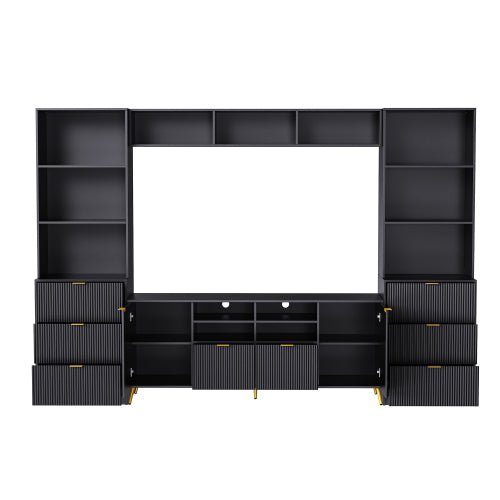 Bellemave® 4 - Piece Multifunctional TV Stand Media Storage Cabinet with 13 shelves,8 Drawers and 2 Cabinets, with Fluted Line Surface - Bellemave