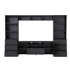 Bellemave® 4 - Piece Multifunctional TV Stand Media Storage Cabinet with 13 shelves,8 Drawers and 2 Cabinets, with Fluted Line Surface - Bellemave