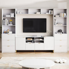 Bellemave® 4 - Piece Multifunctional TV Stand Media Storage Cabinet with 13 shelves,8 Drawers and 2 Cabinets, with Fluted Line Surface - Bellemave