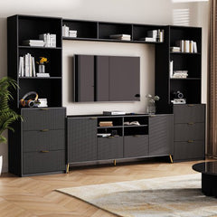 Bellemave® 4 - Piece Multifunctional TV Stand Media Storage Cabinet with 13 shelves,8 Drawers and 2 Cabinets, with Fluted Line Surface - Bellemave