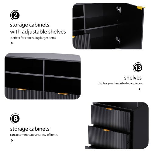 Bellemave® 4 - Piece Multifunctional TV Stand Media Storage Cabinet with 13 shelves,8 Drawers and 2 Cabinets, with Fluted Line Surface - Bellemave