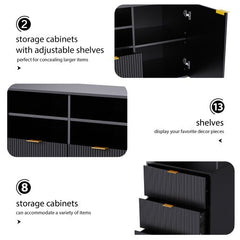 Bellemave® 4 - Piece Multifunctional TV Stand Media Storage Cabinet with 13 shelves,8 Drawers and 2 Cabinets, with Fluted Line Surface - Bellemave