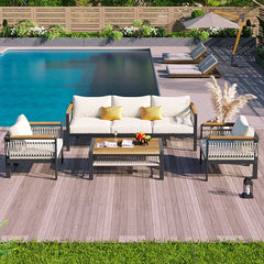 Bellemave® 4 Pieces Outdoor Sectional Sofa Set with Cushions and a Coffee Table - Bellemave