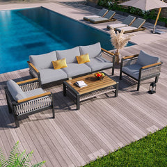 Bellemave® 4 Pieces Outdoor Sectional Sofa Set with Cushions and a Coffee Table - Bellemave