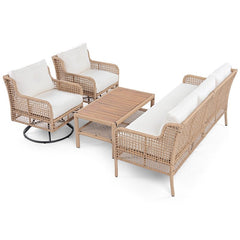 Bellemave® 4 Pieces Patio Furniture Set with Table, 2 Swivel Chairs and Outdoor Wicker Sofa - Bellemave