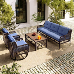 Bellemave® 4 Pieces Patio Furniture Set with Table, 2 Swivel Chairs and Outdoor Wicker Sofa - Bellemave