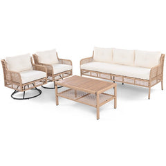 Bellemave® 4 Pieces Patio Furniture Set with Table, 2 Swivel Chairs and Outdoor Wicker Sofa - Bellemave