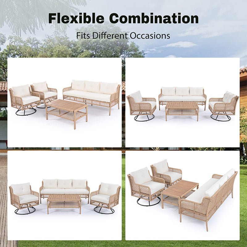 Bellemave® 4 Pieces Patio Furniture Set with Table, 2 Swivel Chairs and Outdoor Wicker Sofa - Bellemave
