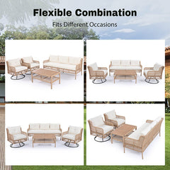 Bellemave® 4 Pieces Patio Furniture Set with Table, 2 Swivel Chairs and Outdoor Wicker Sofa - Bellemave