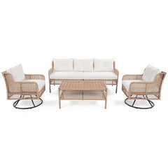 Bellemave® 4 Pieces Patio Furniture Set with Table, 2 Swivel Chairs and Outdoor Wicker Sofa - Bellemave