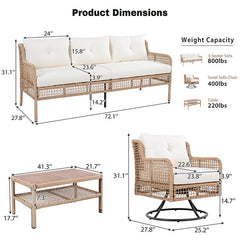 Bellemave® 4 Pieces Patio Furniture Set with Table, 2 Swivel Chairs and Outdoor Wicker Sofa - Bellemave