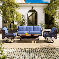 Bellemave® 4 Pieces Patio Furniture Set with Table, 2 Swivel Chairs and Outdoor Wicker Sofa - Bellemave
