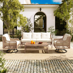 Bellemave® 4 Pieces Patio Furniture Set with Table, 2 Swivel Chairs and Outdoor Wicker Sofa - Bellemave