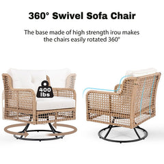 Bellemave® 4 Pieces Patio Furniture Set with Table, 2 Swivel Chairs and Outdoor Wicker Sofa - Bellemave