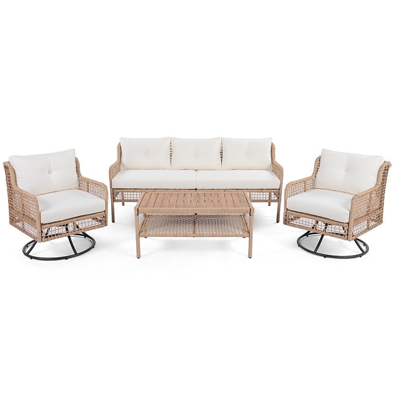 Bellemave® 4 Pieces Patio Furniture Set with Table, 2 Swivel Chairs and Outdoor Wicker Sofa - Bellemave