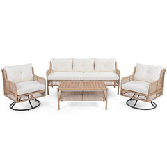 Bellemave® 4 Pieces Patio Furniture Set with Table, 2 Swivel Chairs and Outdoor Wicker Sofa - Bellemave