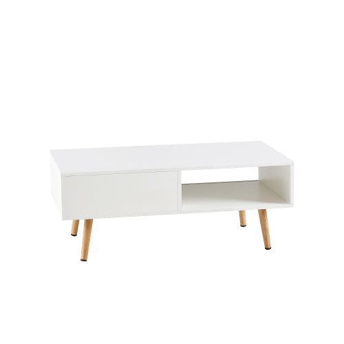 Bellemave® 41.34" Rattan Coffee table, Sliding Door For Storage, Solid Wood Legs - Bellemave