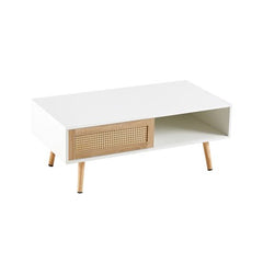 Bellemave® 41.34" Rattan Coffee table, Sliding Door For Storage, Solid Wood Legs - Bellemave