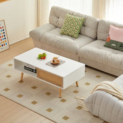 Bellemave® 41.34" Rattan Coffee table, Sliding Door For Storage, Solid Wood Legs - Bellemave