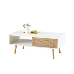 Bellemave® 41.34" Rattan Coffee table, Sliding Door For Storage, Solid Wood Legs - Bellemave