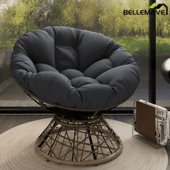 Bellemave® 41.5" Ergonomic PE Rattan Wicker Accent Chair with Cushion Modern Reading Chair with Iron Frame Leisure Lounge Chair 360° Swivel Chair Indoor Papasan Chair (Beige + Brown) - Bellemave