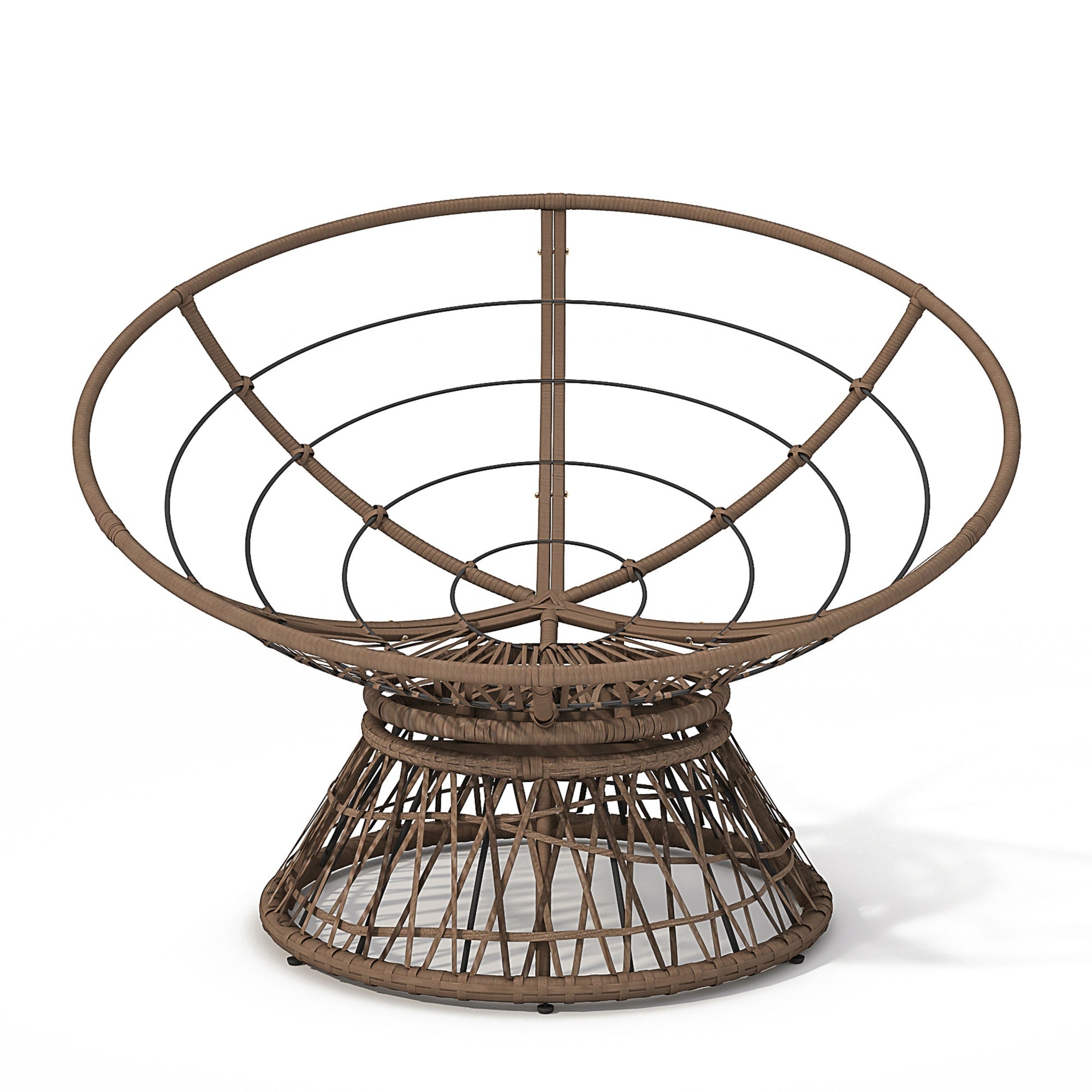 Bellemave® 41.5" Ergonomic PE Rattan Wicker Accent Chair with Cushion Modern Reading Chair with Iron Frame Leisure Lounge Chair 360° Swivel Chair Indoor Papasan Chair (Beige + Brown) - Bellemave