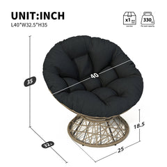 Bellemave® 41.5" Ergonomic PE Rattan Wicker Accent Chair with Cushion Modern Reading Chair with Iron Frame Leisure Lounge Chair 360° Swivel Chair Indoor Papasan Chair (Beige + Brown) - Bellemave