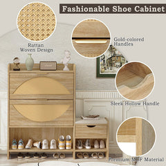 Bellemave® 47.2" Shoe Storage Cabinet Rattan With 2 Flip Drawers, Storage Drawer and Bench - Bellemave