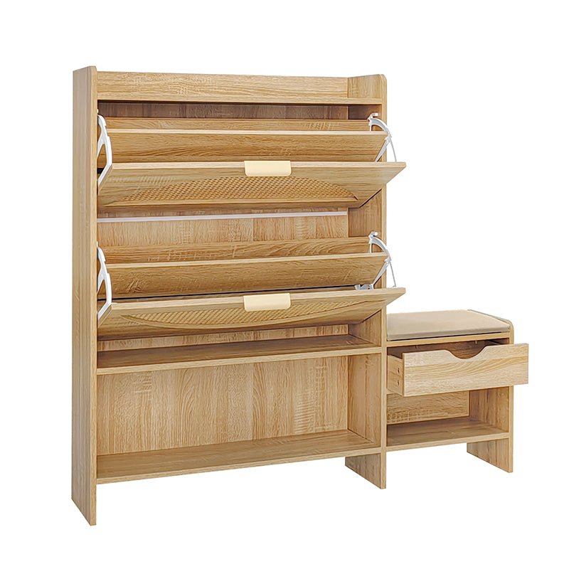 Bellemave® 47.2" Shoe Storage Cabinet Rattan With 2 Flip Drawers, Storage Drawer and Bench - Bellemave