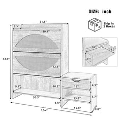 Bellemave® 47.2" Shoe Storage Cabinet Rattan With 2 Flip Drawers, Storage Drawer and Bench - Bellemave