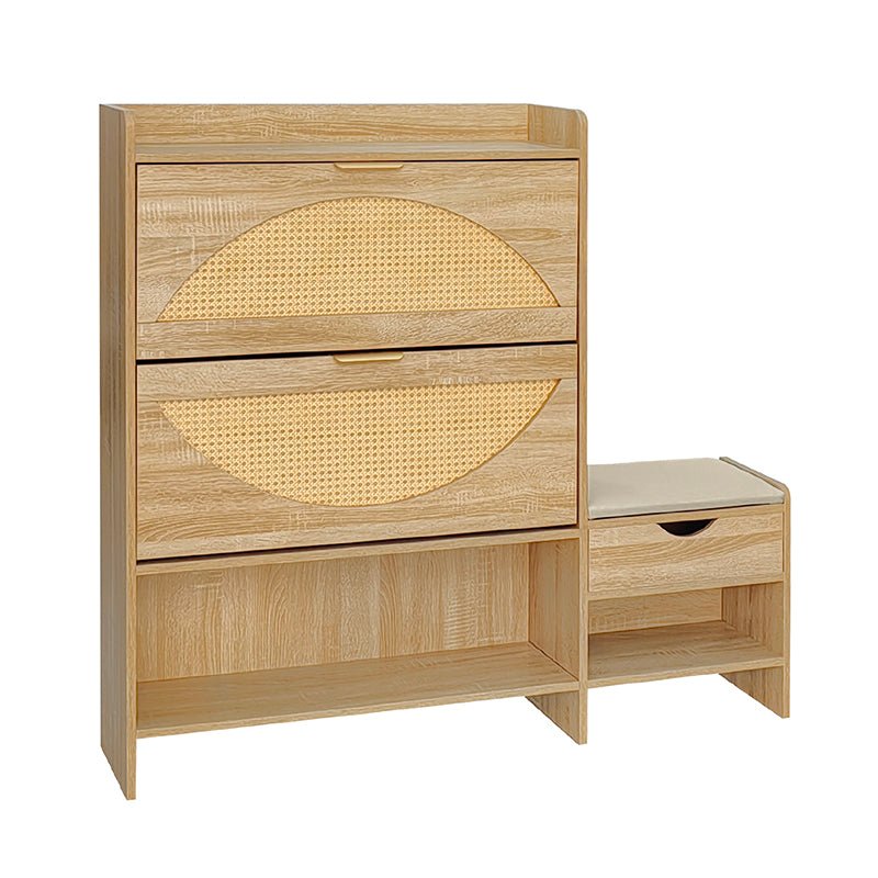 Bellemave® 47.2" Shoe Storage Cabinet Rattan With 2 Flip Drawers, Storage Drawer and Bench - Bellemave