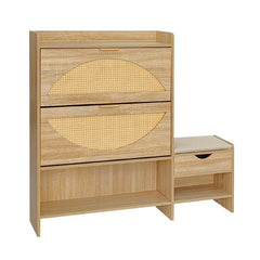 Bellemave® 47.2" Shoe Storage Cabinet Rattan With 2 Flip Drawers, Storage Drawer and Bench - Bellemave