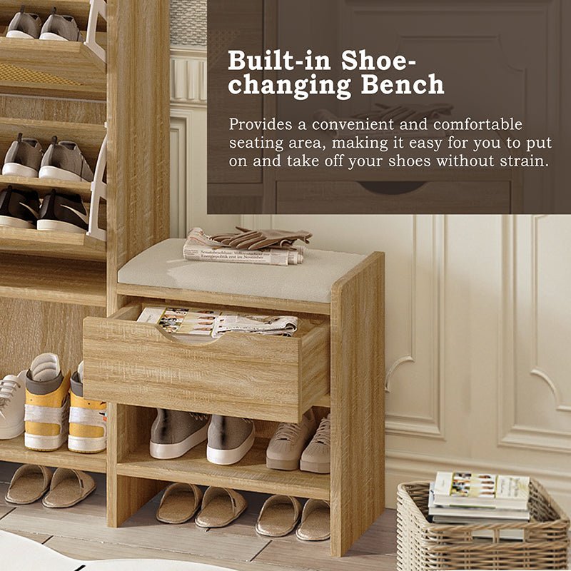 Bellemave® 47.2" Shoe Storage Cabinet Rattan With 2 Flip Drawers, Storage Drawer and Bench - Bellemave