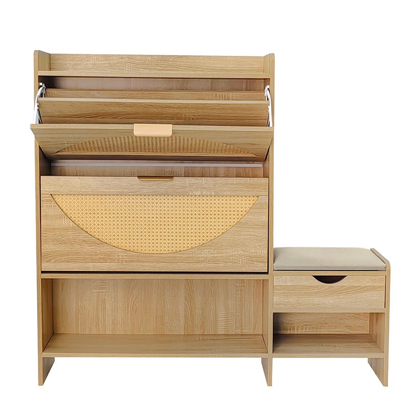 Bellemave® 47.2" Shoe Storage Cabinet Rattan With 2 Flip Drawers, Storage Drawer and Bench - Bellemave