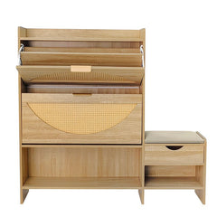 Bellemave® 47.2" Shoe Storage Cabinet Rattan With 2 Flip Drawers, Storage Drawer and Bench - Bellemave