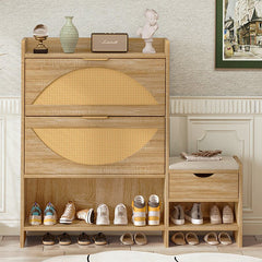 Bellemave® 47.2" Shoe Storage Cabinet Rattan With 2 Flip Drawers, Storage Drawer and Bench - Bellemave