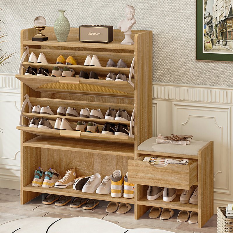 Bellemave® 47.2" Shoe Storage Cabinet Rattan With 2 Flip Drawers, Storage Drawer and Bench - Bellemave