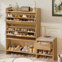 Bellemave® 47.2" Shoe Storage Cabinet Rattan With 2 Flip Drawers, Storage Drawer and Bench - Bellemave