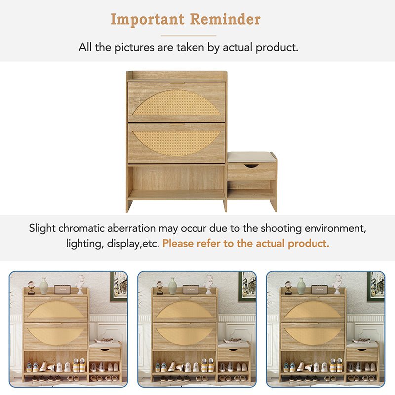 Bellemave® 47.2" Shoe Storage Cabinet Rattan With 2 Flip Drawers, Storage Drawer and Bench - Bellemave
