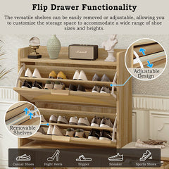 Bellemave® 47.2" Shoe Storage Cabinet Rattan With 2 Flip Drawers, Storage Drawer and Bench - Bellemave